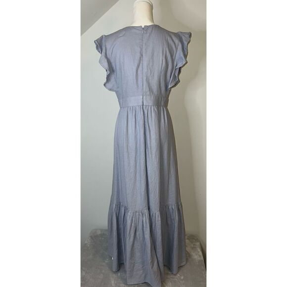 Cynthia Rowley Flutter Sleeves Blue Linen Maxi Dress Women’s Small - Picture 9 of 11